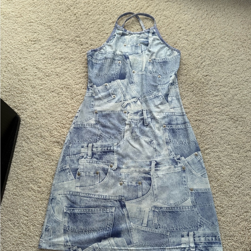 Denim Print Halter Dress